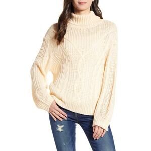 All in Favor Pullover Turtle Neck Sweater Long Sleeves Knit Ivory Medium NEW
